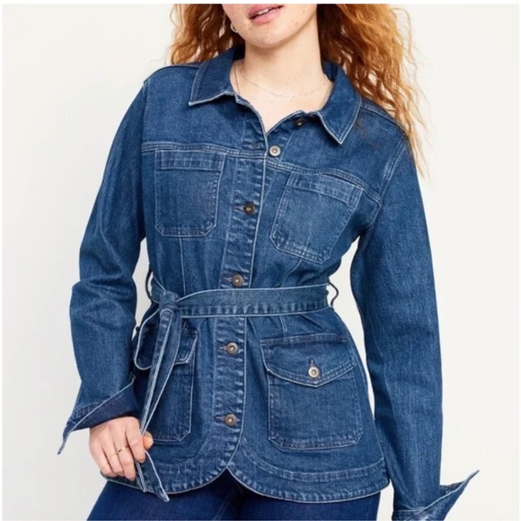Tie Waist Jean Utility Jacket - Picture 1 of 3